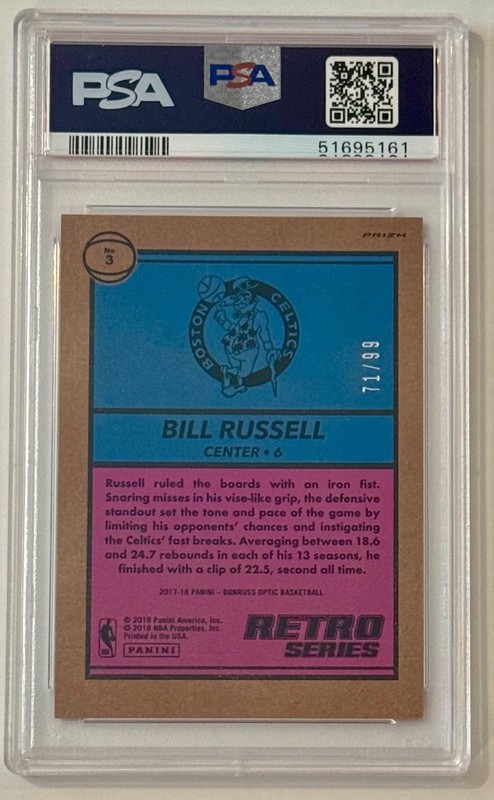 2017-18 Donruss Optic Retro Series Red #3 Bill Russell Numbered /99 PSA 9 SP HOF view 2