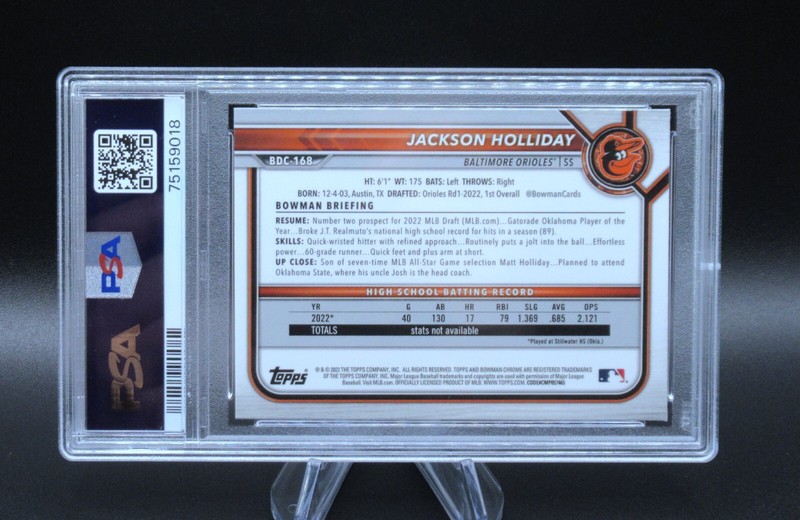 2022 BOWMAN Draft CHROME PROSPECTS SAPPHIRE JACKSON Holliday PSA 9 MINT BDC168 view 2