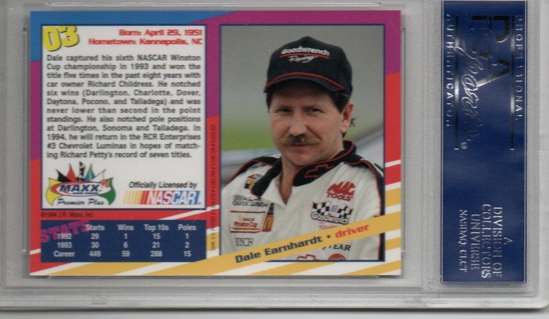 1994 MAXX PREMIER DALE EARNHARDT AUTOGRAPH CARD#3 PSA/DNA CERTIFIED MINT 9 AUTO view 2