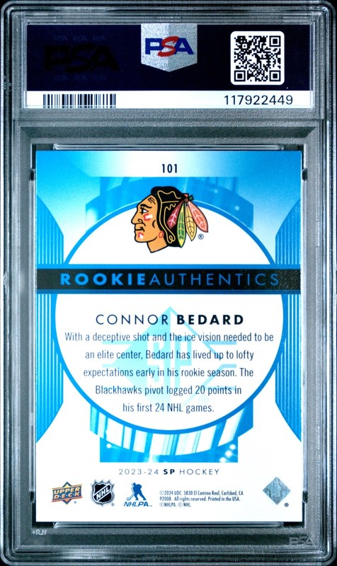 2023 UPPER DECK SP #101 CONNOR BEDARD BLUE (RC) 🔥 PSA 10 🔥 view 2