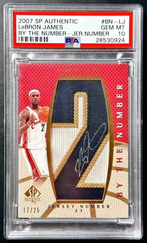 2007-08 SP Authentic LEBRON JAMES #17/25 By The Number Patch Auto PSA 10 POP 1
