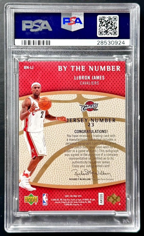 2007-08 SP Authentic LEBRON JAMES #17/25 By The Number Patch Auto PSA 10 POP 1 view 2