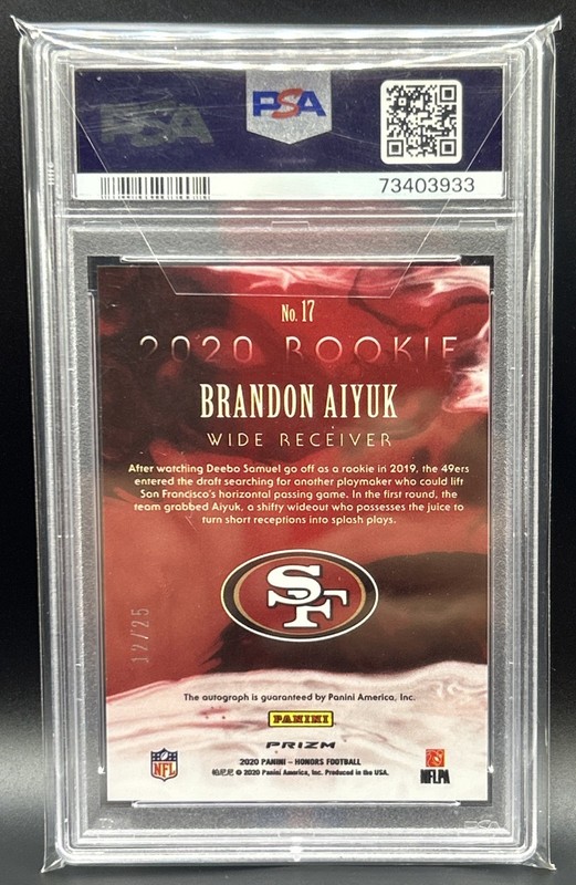 2020 Panini Honors Brandon Aiyuk Rookie Signature #17 Auto PSA 9 /25 view 2