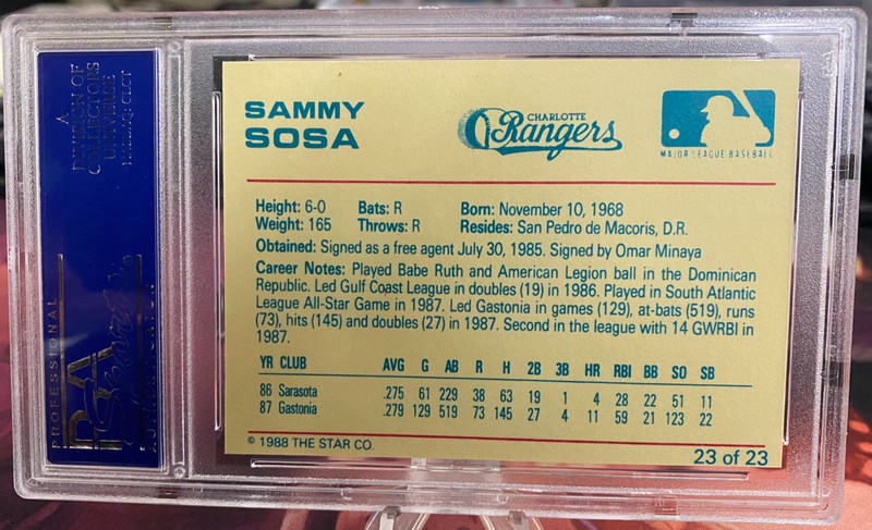 1988 STAR, SAMMY SOSA #23 PSA NM-MT 8 view 2