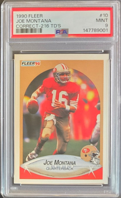 1990 Fleer #10 Joe Montana San Francisco 49ers PSA 9 Mint HOF