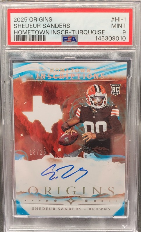 💥2025 Origins PSA 9 /25 Shedeur Sanders HOMETOWN INSCRIPTIONS RC/AUTO  SSP