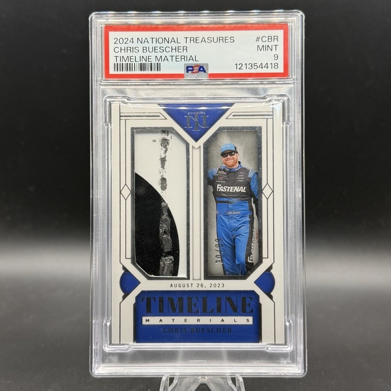 2024 Panini National Treasures Chris Buescher Timeline Materials /99 PSA 9
