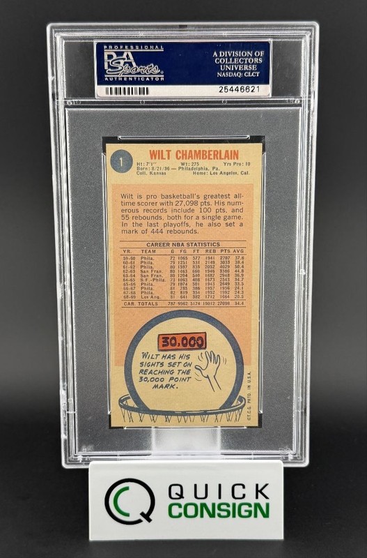 WILT CHAMBERLAIN 1969-70 TOPPS BASKETBALL LOS ANGELES #1 PSA 8 Q6995 view 2