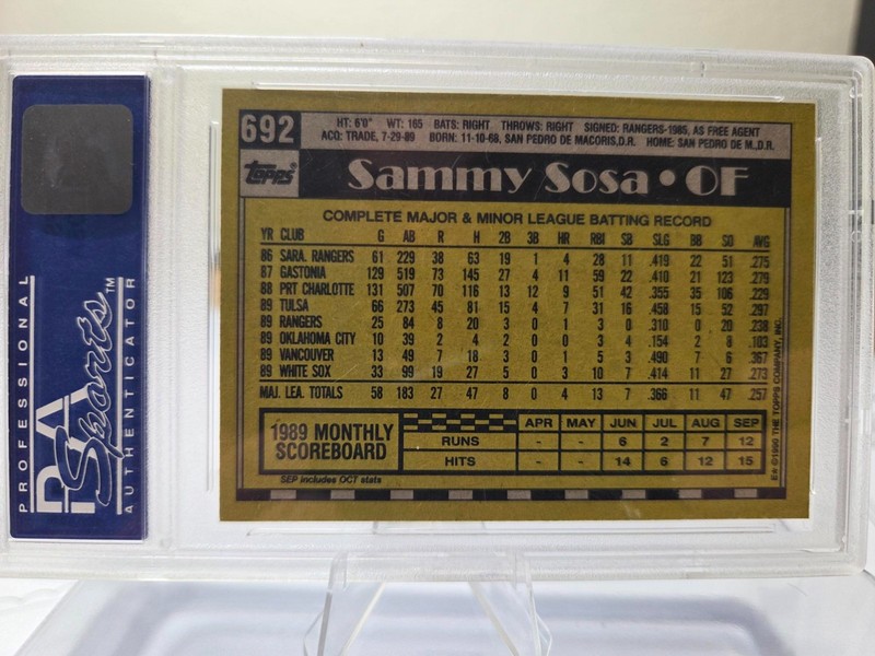 1990 Topps #692 Sammy Sosa RC..... PSA 8 NM-MT view 2