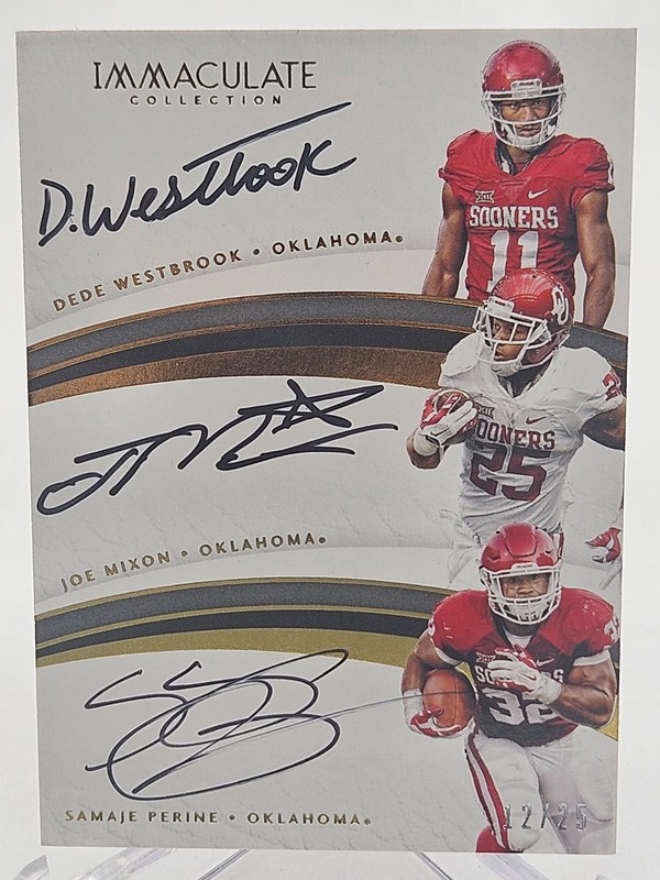 2017 Immaculate Trios Autos #12/25 Dede Westbrook, Samaje Perine, Joe Mixon #4 view 1