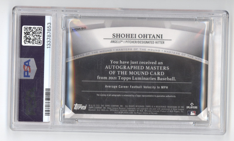 SHOHEI OHTANI 2021 TOPPS LUMINARIES MASTERS OF THE MOUND AUTO /10 PSA 9 Q1887 view 2