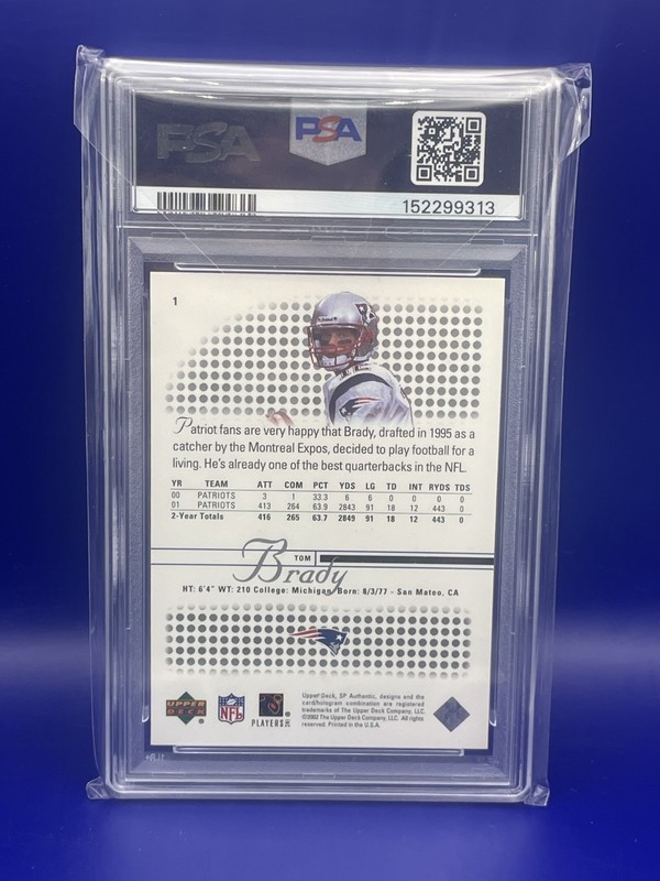 2002 SP Authentic Tom Brady #1 Graded PSA 10 Gem Mint! view 2