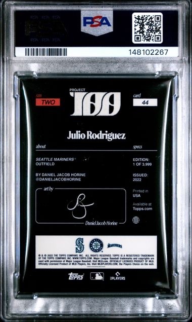 JULIO RODRIGUEZ * PSA 9 * 2022 TOPPS PROJECT 100 x DANIEL JACOB HORINE ROOKIE 44 view 2