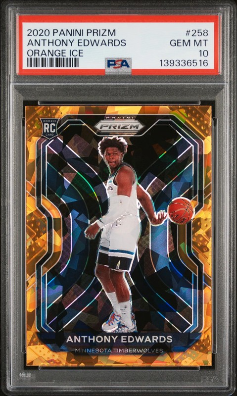 PSA 10 2020 Panini Prizm Anthony Edwards Orange Ice Rookie RC #258