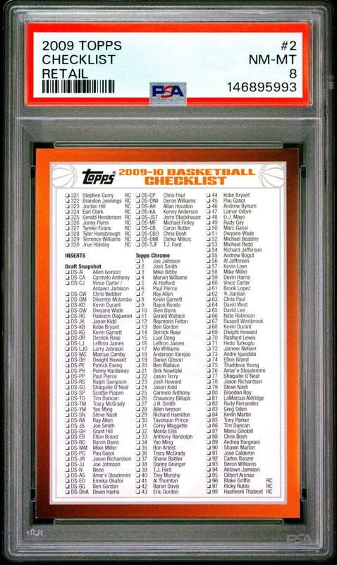 2009-10 Topps Stephen Curry ROOKIE Hobby Checklist 2 of 3 PSA 8 Nm/mt