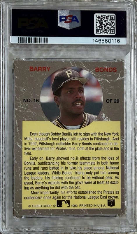 1992 ULTRA ALL-STARS BARRY BONDS PSA 9 view 2