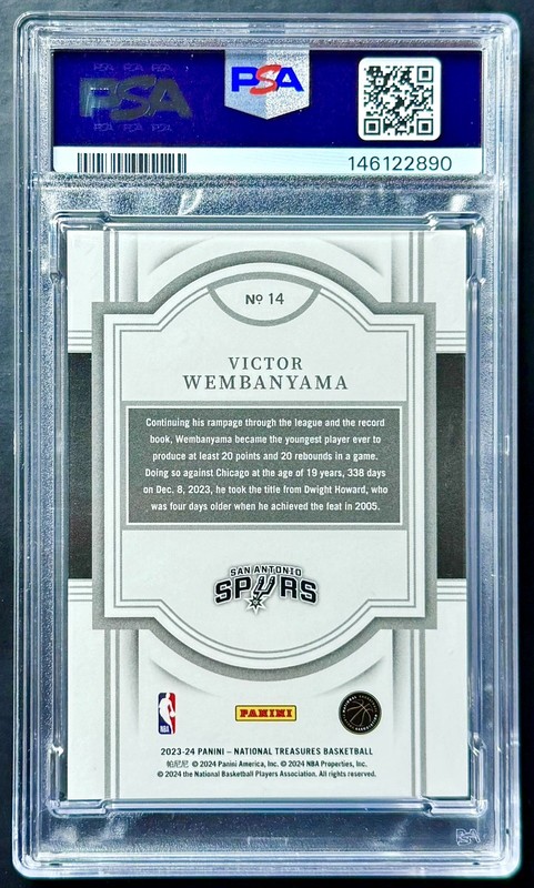 2023-24 National Treasures VICTOR WEMBANYAMA #14 International Rookie /33 PSA 10 view 2