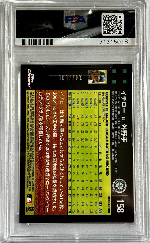 2007 Topps Chrome - Ichiro Suzuki #158 Refractor Japanese /500 PSA 8 view 2