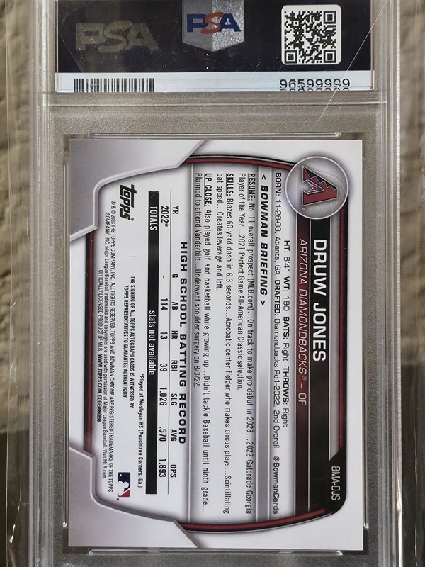 '23 Mega Box Druw Jones PSA 9 /150 Auto AZ Diamondbacks BMA-DJS 💥💣🔥🔥🔥 view 2