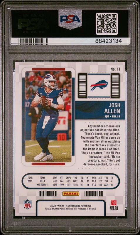 2022 Panini Contenders Josh Allen Championship Ticket 66/68 #11 PSA 10 view 2