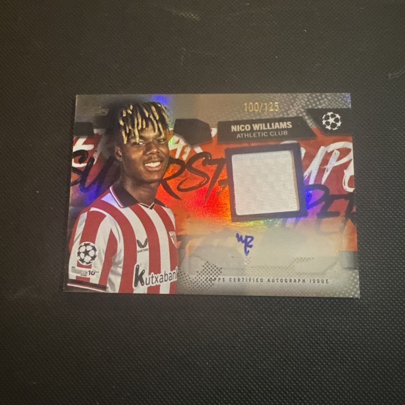 2025-26 Topps UEFA Nico Williams Auto /125 Auto and Patch Match Worn Relic