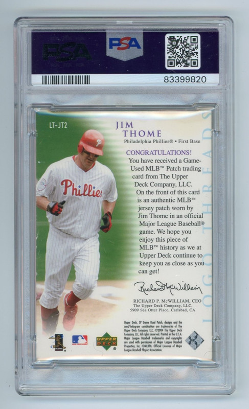 2004 UD Upper Deck SP Game Used Logo Threads Jim Thome MLB Logoman Patch 1/1 view 2
