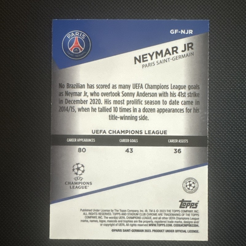 2023 Topps Stadium Club Chrome Goal Force PSG Neymar Jr. Paris Saint-Germain view 2