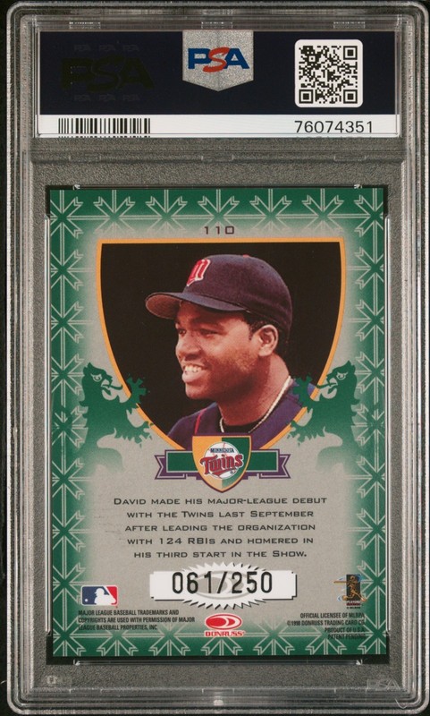 1998 Donruss Crusade David Ortiz Rookie RC GREEN /250 PSA 9 🔥 view 2