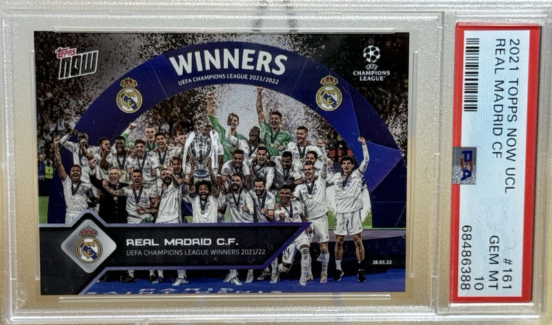 REAL MADRID TEAM * PSA 10 * 2021-22 TOPPS NOW *14th TITLE* TROPHY LIFT CARD #161