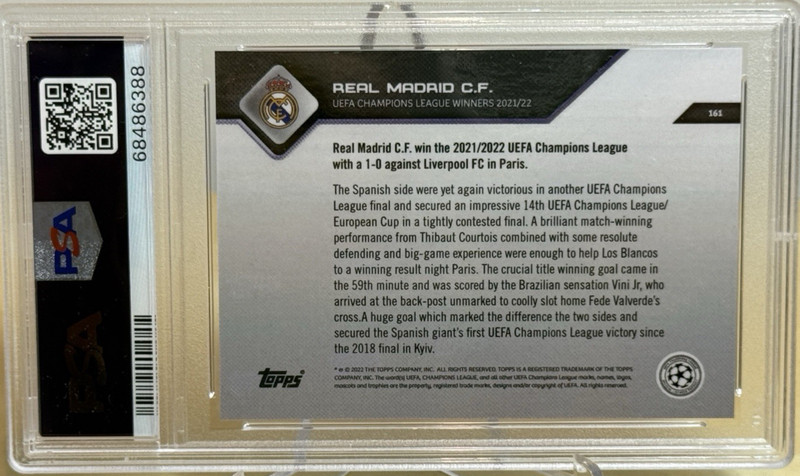 REAL MADRID TEAM * PSA 10 * 2021-22 TOPPS NOW *14th TITLE* TROPHY LIFT CARD #161 view 2