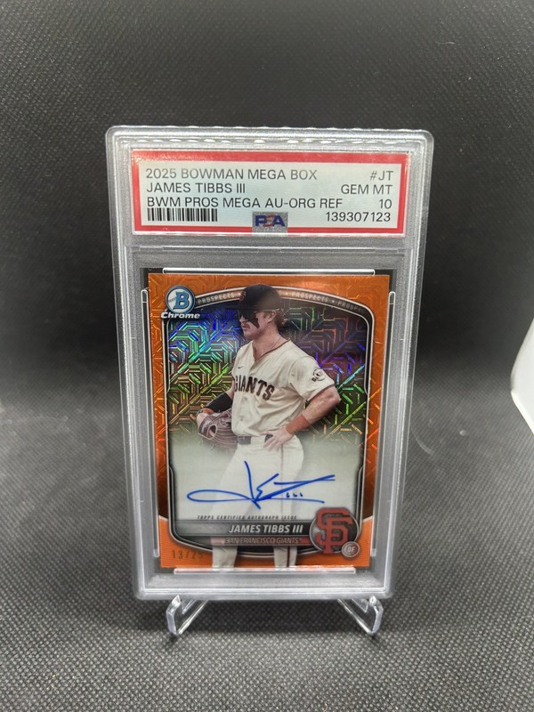 2025 Bowman Chrome Mega James Tibbs lll Mojo Auto Orange PSA 10 /25 Color Match