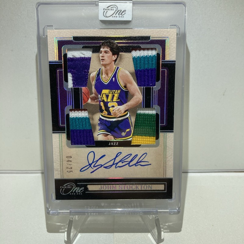 2024-25 Panini One and One John Stockton /25 Quad Game Used Patch Auto Jazz