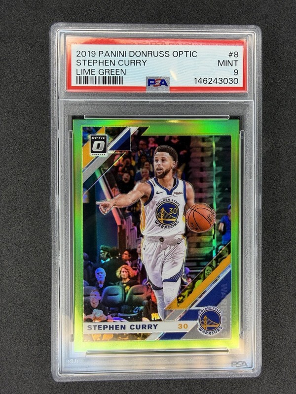 2019-20 Panini Donruss Optic Stephen Curry Lime Green Prizm /149 #8 PSA 9
