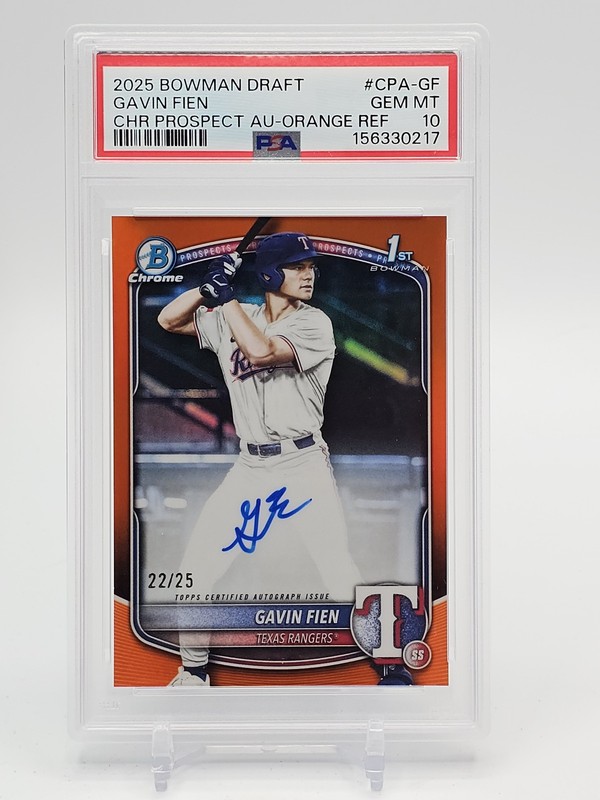 GAVIN FIEN 2025 BOWMAN DRAFT CHROME TRUE ORANGE 1ST AUTO /25 PSA 10 Q4444