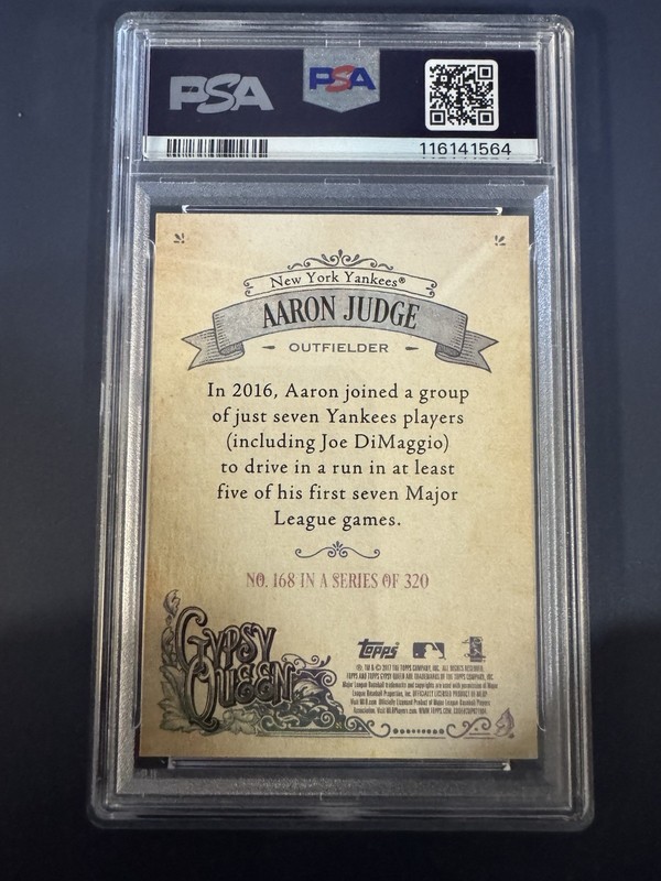 2017 Topps Gypsy Queen Aaron Judge #168 w/cap Rookie Card PSA 10 GEM MINT view 2