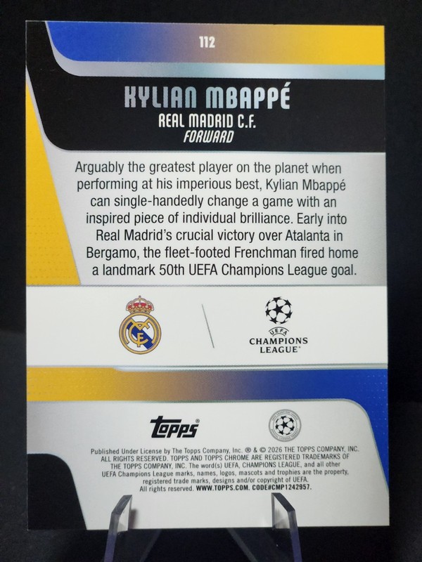 2025-26 Topps Chrome UCC Kylian Mbappe Raywave Refractor #112 view 2