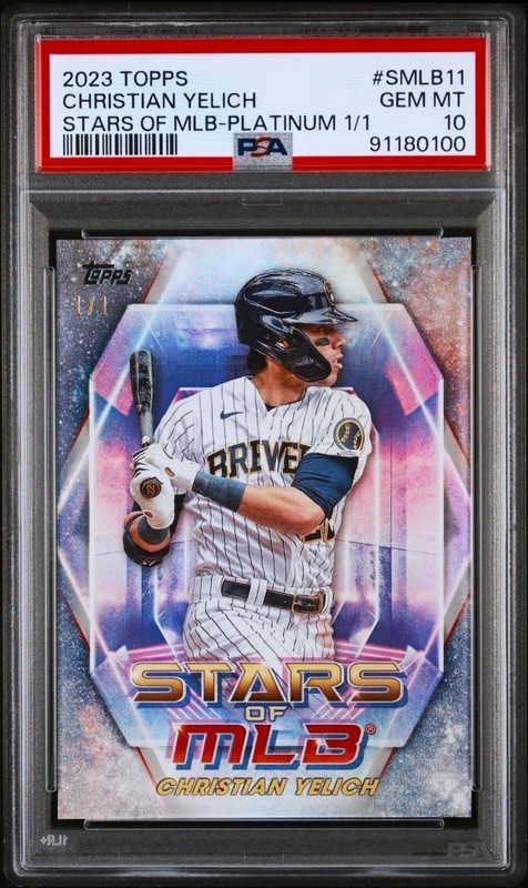 2023 Topps Stars of MLB SMLB11 Christian Yelich PLATINUM SUPERFRACTOR 1/1 PSA 10