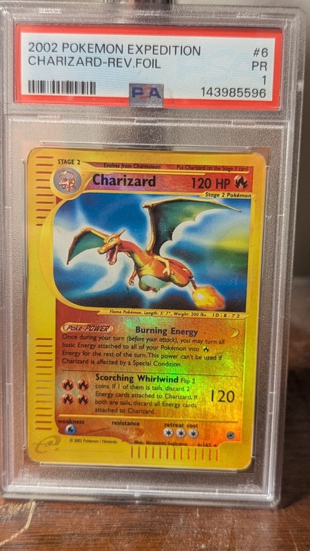2002 Pokémon Charizard Expedition Reverse Foil 6/165 PSA 1