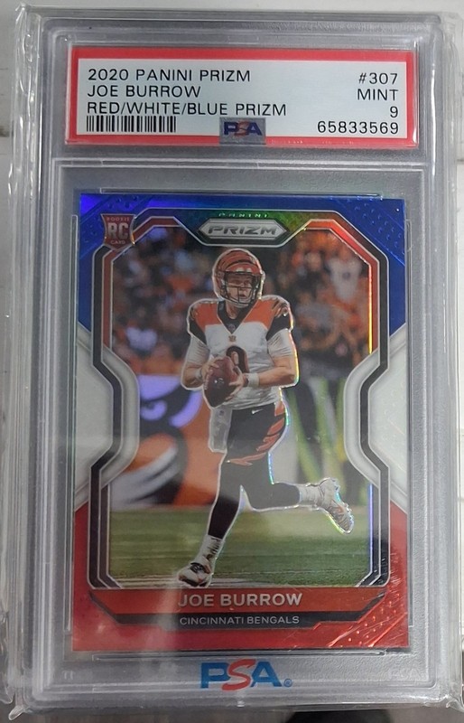 Panini Prizm 2020 Joe Burrow #307 Red White & Blue Prizm Rookie PSA 9 Bengals