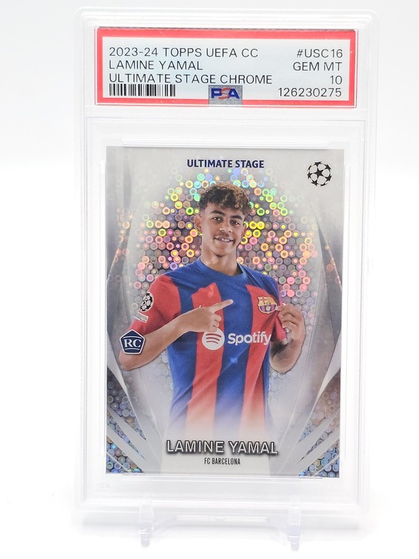 LAMINE YAMAL 2023-24 TOPPS UEFA CC ULTIMATE STAGE CHROME ROOKIE PSA 10 Q0004