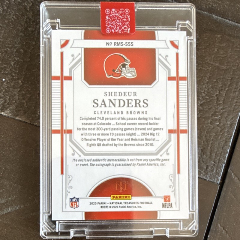 Panini National Treasures 2025 Shedeur Sanders Rookie Auto Patch #RMS-SSS /99 view 2