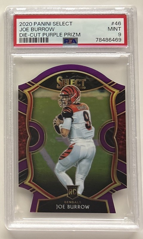 JOE BURROW 2020 Panini Select #46 Concourse Purple Prizm Die-Cut Rookie PSA 9