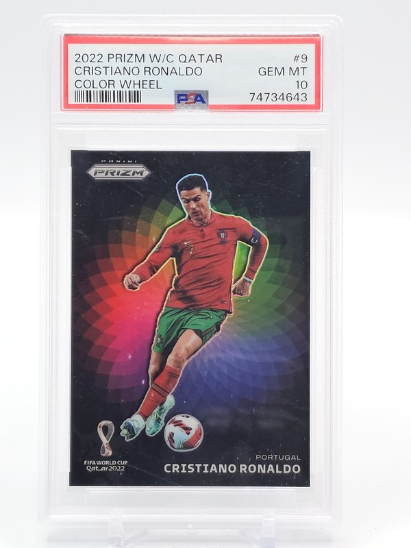 CRISTIANO RONALDO 2022-23 PRIZM FIFA WORLD CUP QATAR COLOR WHEEL #9 PSA 10 Q0902