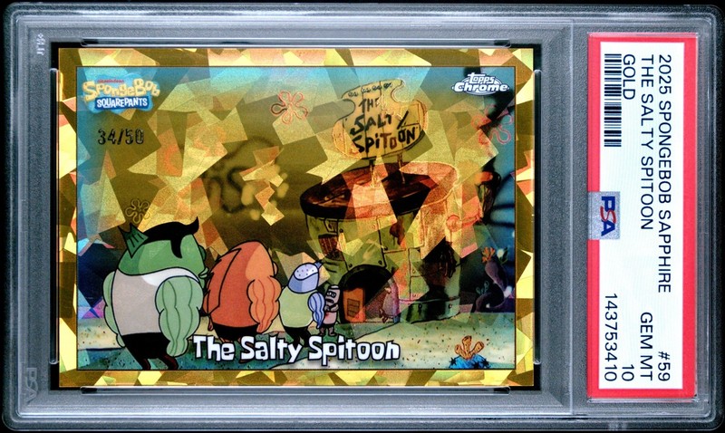 2025 Topps Chrome SpongeBob The Salty Spitoon Gold Refractor /50 #59 PSA 10