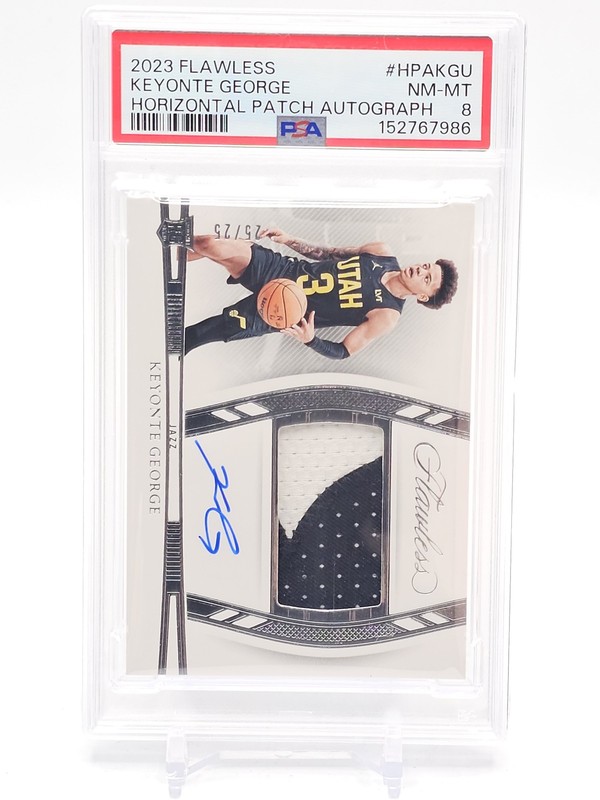 KEYONTE GEORGE 2023-24 FLAWLESS RPA PATCH AUTO /25 #HPA-KGU JAZZ PSA 8 Q4935
