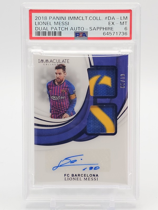 LIONEL MESSI 2018-19 IMMACULATE DUAL PATCH AUTO SAPPHIRE /10 #DA-LM PSA 6 Q6159