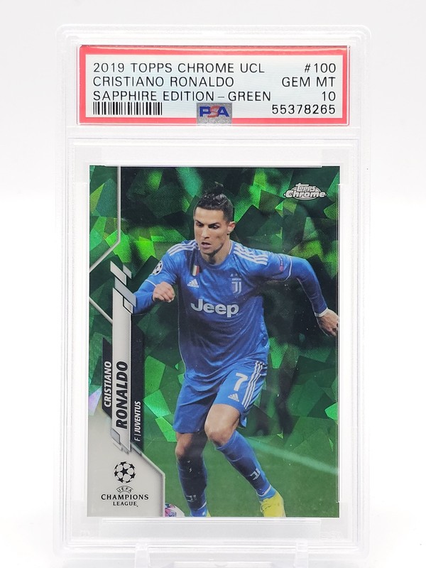 CRISTIANO RONALDO 2019-20 TOPPS CHROME UCL SAPPHIRE GREEN /75 #100 PSA 10 Q6159