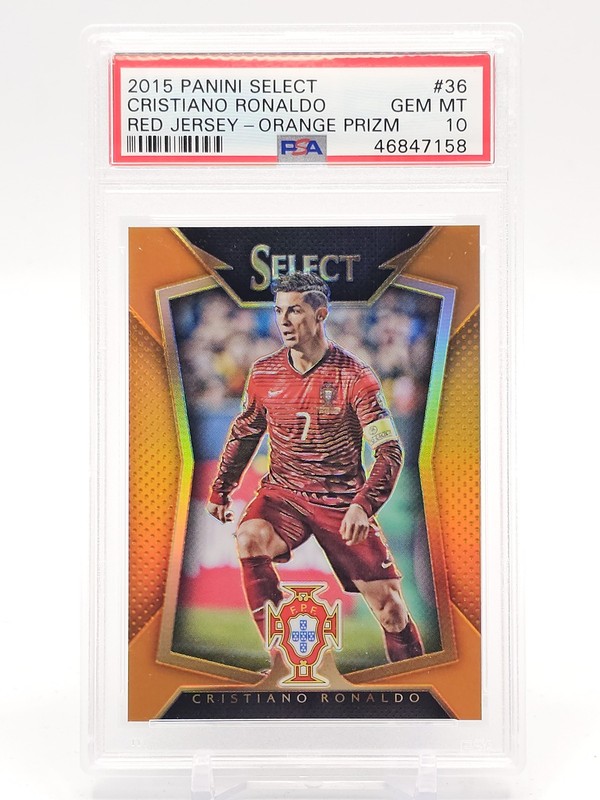CRISTIANO RONALDO 2015-16 SELECT ORANGE PRIZM RED JERSEY /149 #36 PSA 10 Q6159