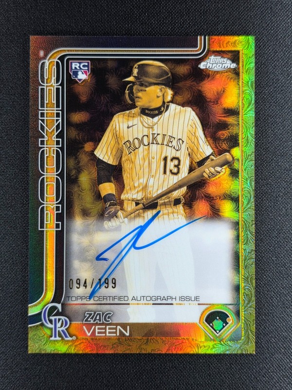 Zac Veen 2025 Topps Chrome Gilded Cast in Gold ROOKIE RC AUTO 94/199 ROCKIES