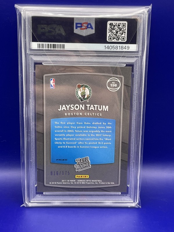 2017-18 Optic Jayson Tatum RC Lime Green /175 Prizm Rookie Celtics Graded PSA 9 view 2